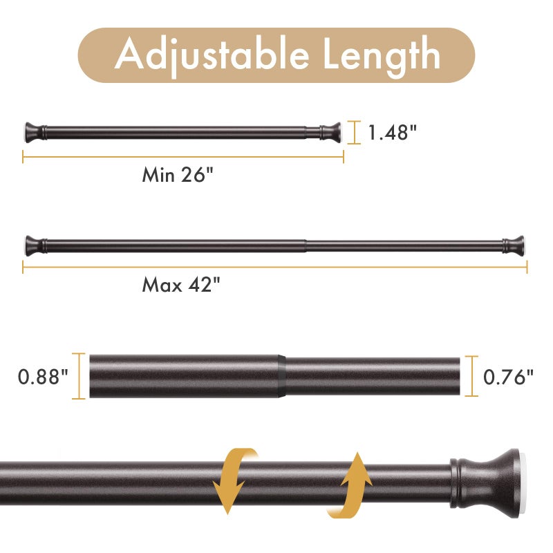 Amazer Spring Tension Shower Curtain Rod, 26-42 Inches Rust-Resistance Tension Curtain Rod Bathroom Rod, Adjustable Shower Curtain Rod No Drill, Bronze - Image 2